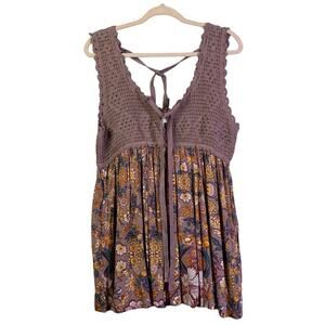 HEYSON Blouse Sleeveless Crocheted V-Neck &‎ Back w/Tie Empire Style NWT
